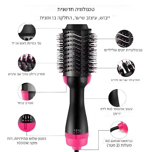 Kleerix AirLift מייבש שיער מקצועי – מברשת מייבש שיער 3 ב-1 חשמלית מעצבת נפח - Kleerix
