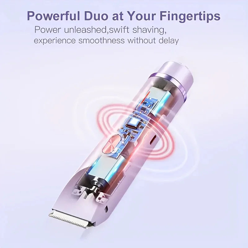 הסוד לעור חלק בכל מקום—מסיר שיער חשמלי לנשים 2-ב-1 קומפקטי ונטען USB - Kleerix 2-in-1, USB נטען, נייד, עדין לעור, קומפקטי