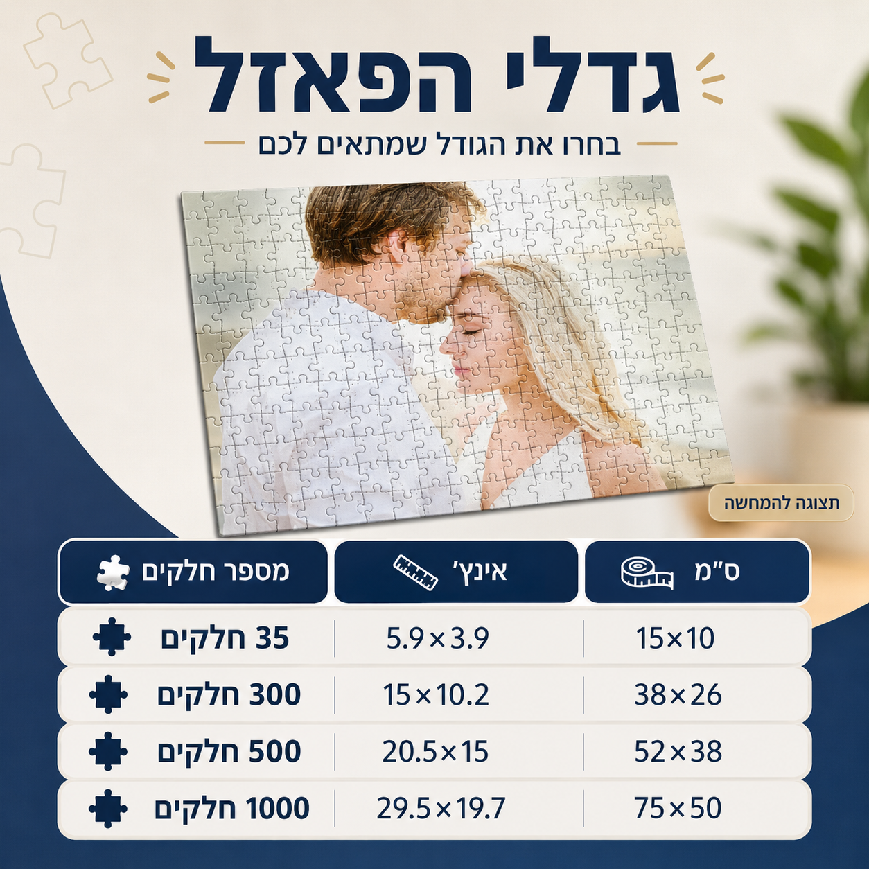 מדריך גדלים לפאזל אישי: 35, 300, 500 ו־1000 חלקים