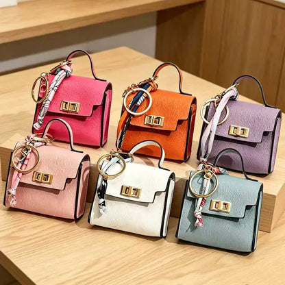 Mini Square Bag Pendant Keychain - תליון תיק מעור עם רצועה צבעונית