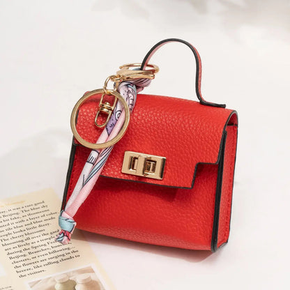 Mini Square Bag Pendant Keychain - תליון תיק מעור עם רצועה צבעונית