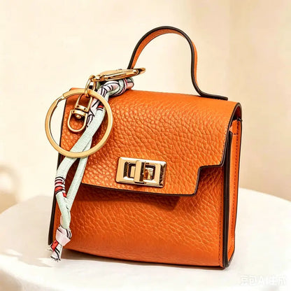 Mini Square Bag Pendant Keychain - תליון תיק מעור עם רצועה צבעונית