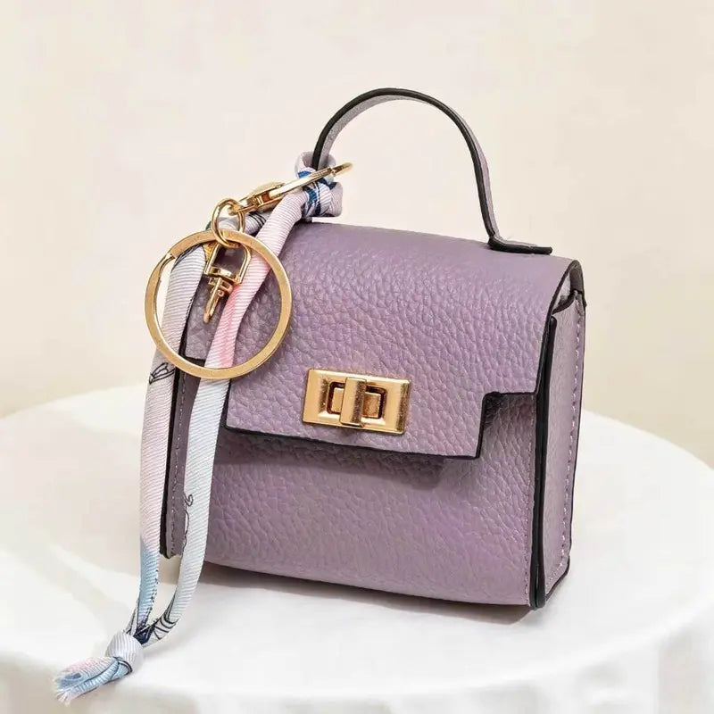 Mini Square Bag Pendant Keychain - תליון תיק מעור עם רצועה צבעונית