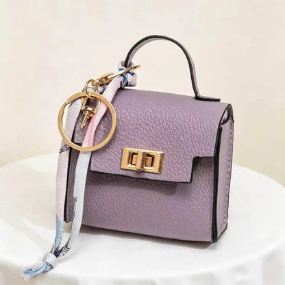Mini Square Bag Pendant Keychain - תליון תיק מעור עם רצועה צבעונית