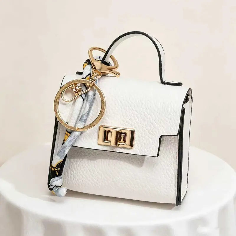 Mini Square Bag Pendant Keychain - תליון תיק מעור עם רצועה צבעונית