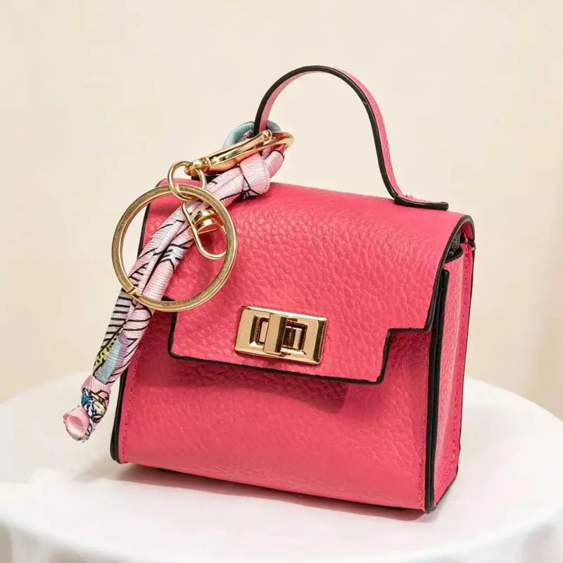 Mini Square Bag Pendant Keychain - תליון תיק מעור עם רצועה צבעונית