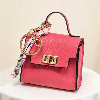 Mini Square Bag Pendant Keychain - תליון תיק מעור עם רצועה צבעונית