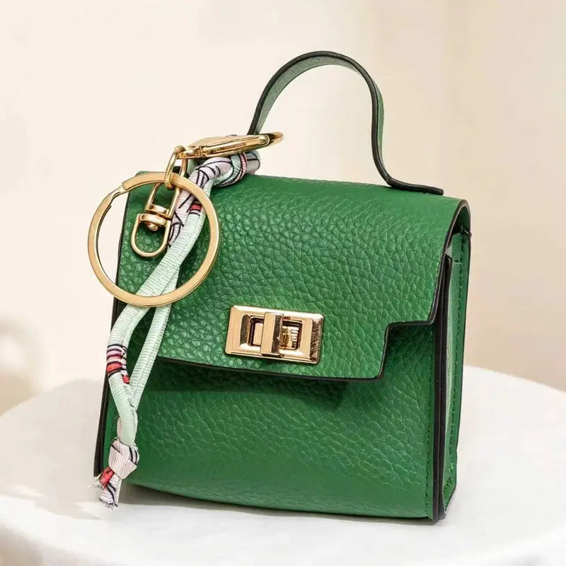 Mini Square Bag Pendant Keychain - תליון תיק מעור עם רצועה צבעונית