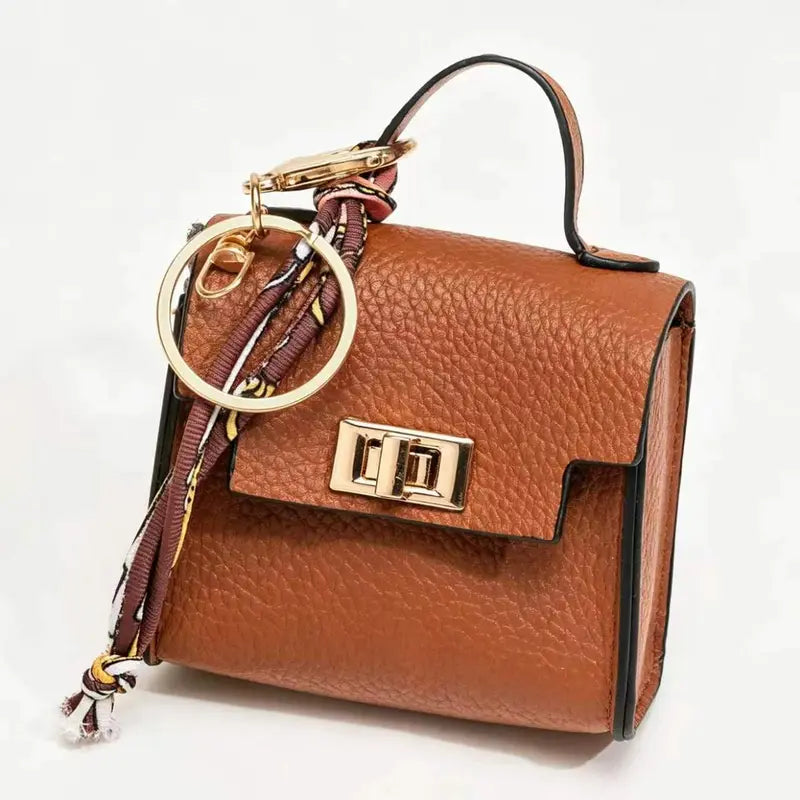 Mini Square Bag Pendant Keychain - תליון תיק מעור עם רצועה צבעונית