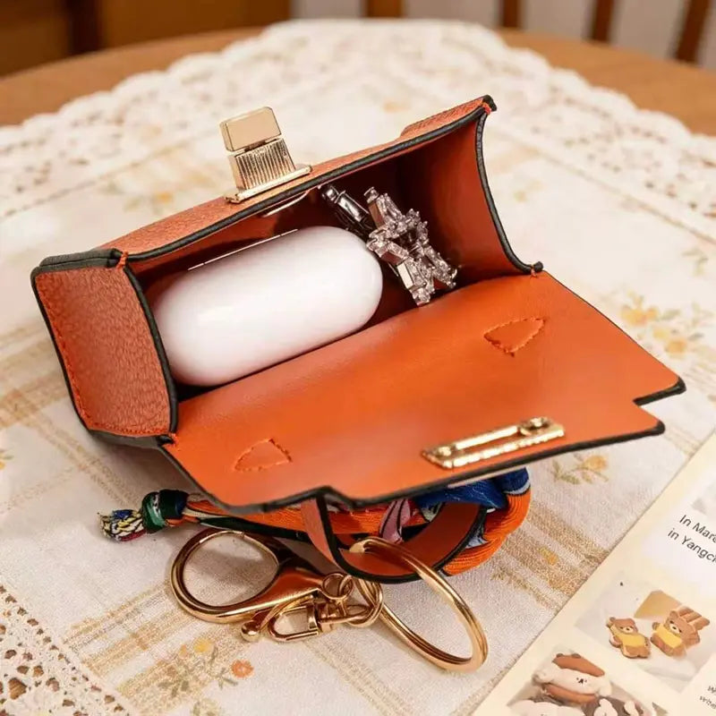 Mini Square Bag Pendant Keychain - תליון תיק מעור עם רצועה צבעונית